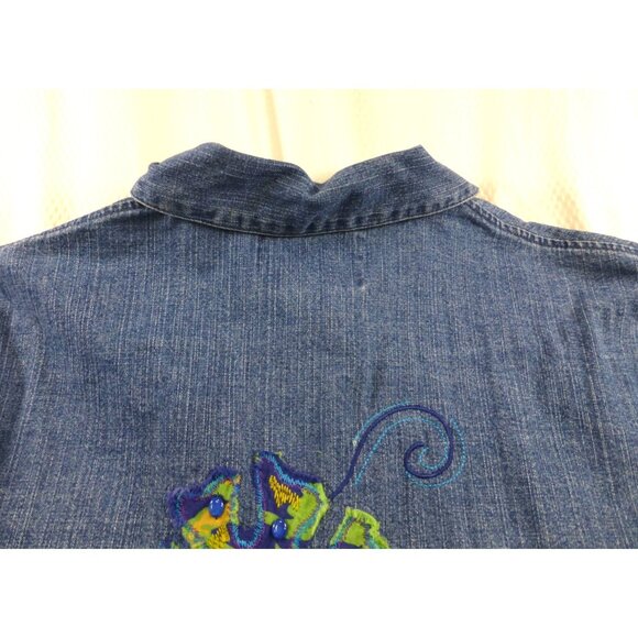 VTG Tantrums Womens Embroidered Denim Jacket XL Button-Up Floral Design - Picture 11 of 13